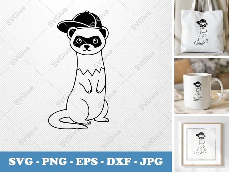 Ferret in a Cap SVG PNG DXF EPS | Animal Cut File for Cricut Silhouette