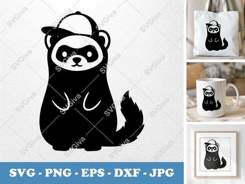 Ferret in a Cap SVG PNG DXF EPS | Cricut Silhouette Cut File | Cute Animal Vector Art
