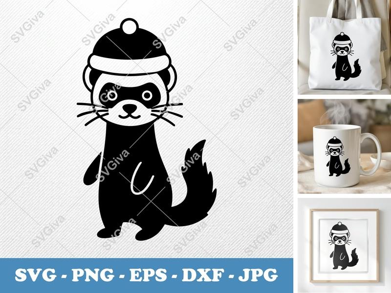 Ferret in a Cap SVG | Puffy Soft Shapes Design | PNG DXF EPS | Cricut Silhouette File