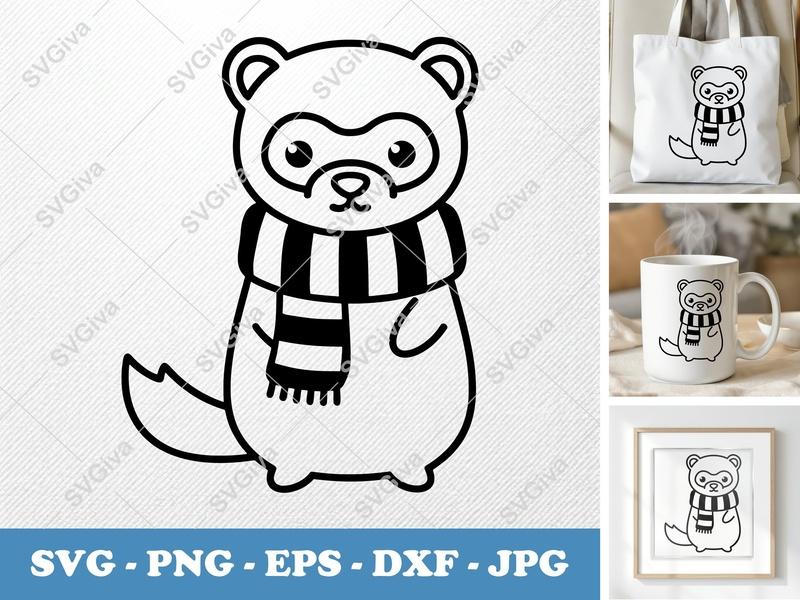 Ferret Scarf SVG, Cute Animal Outline, Ferret Clipart, PNG EPS DXF | Cricut & Silhouette Cut File