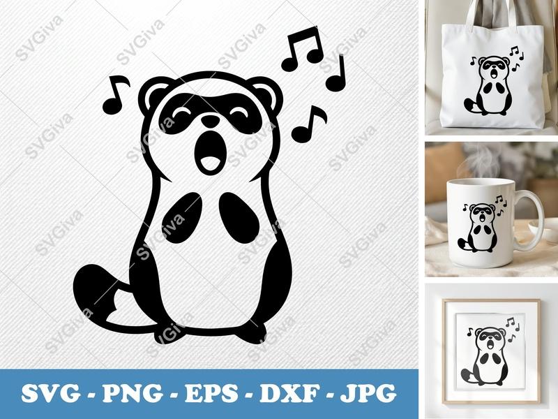 Ferret Singing SVG | Cute Animal Music Notes PNG EPS DXF | Cricut Silhouette Cut File | Pet Lover Craft Design