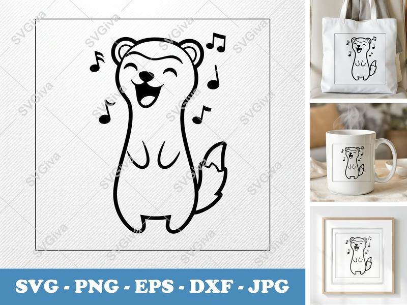 Ferret Singing SVG | Friendly Bean-Shaped Cut File | PNG DXF EPS | Cricut Silhouette Design