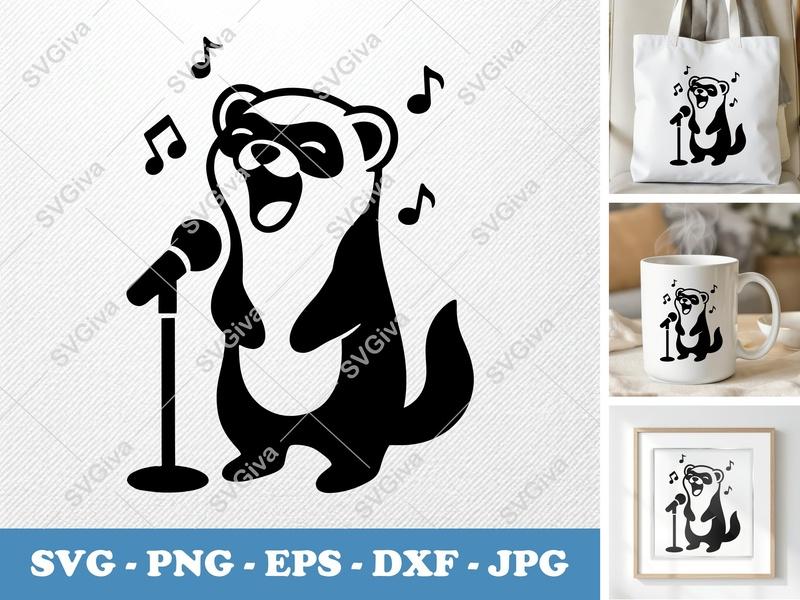 Ferret Singing SVG | Puffy Cartoon Ferret Cut File | Inflated Pillow-Soft Design | PNG DXF EPS | Cricut Silhouette Vector Art