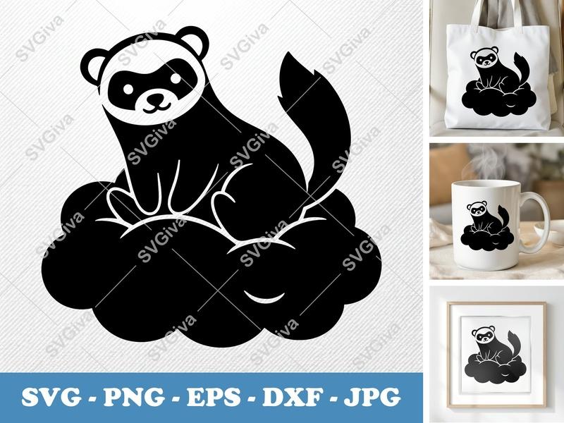 Ferret Sitting on Cloud SVG | Puffy Soft Forms | PNG, DXF, EPS | Cricut & Silhouette Cut File