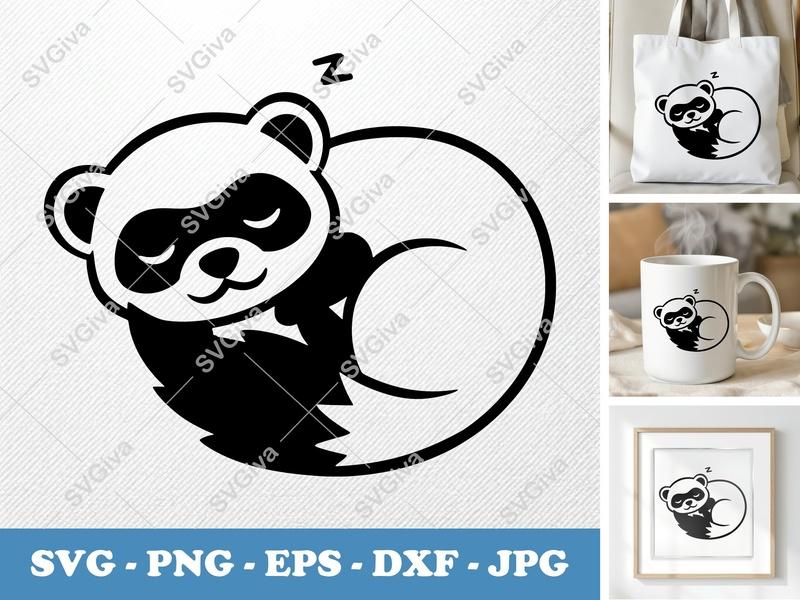 Ferret Sleeping SVG | Cute Animal Cut File | Modern Ferret PNG EPS DXF for Cricut & Silhouette | Pet Cartoon Art