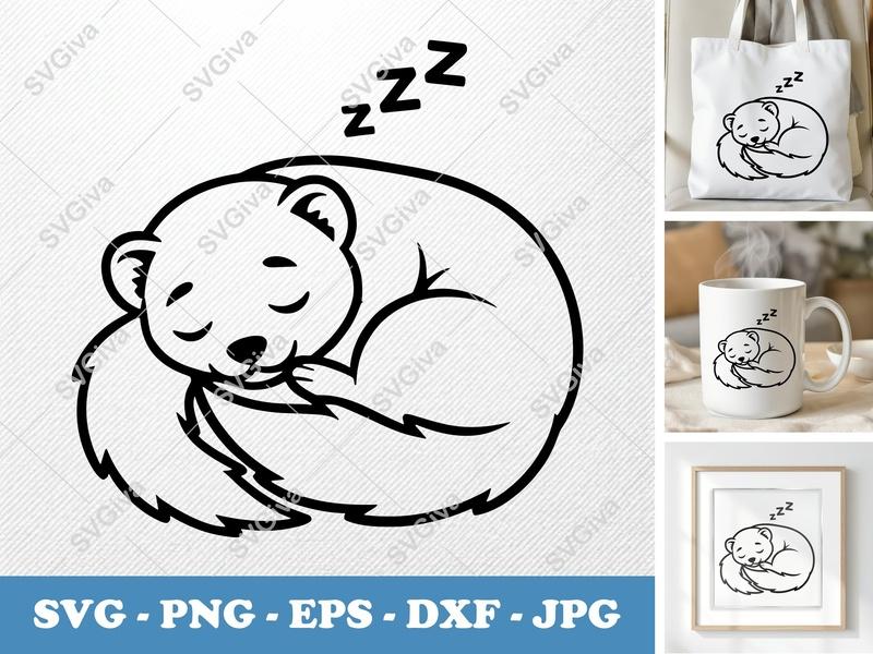 Ferret Sleeping SVG | Cute Ferret Curl | Zzz Ferret Cut File for Cricut, Silhouette | PNG EPS DXF Vector