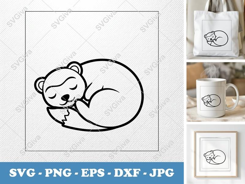 Ferret Sleeping SVG | Rounded Bean-Shaped Design | PNG DXF EPS for Cricut & Silhouette | Cute Pet Animal