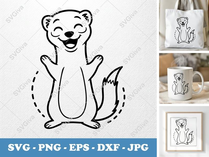 Ferret Smiling Happily SVG | Bold Minimalist Vector | PNG DXF EPS | Cricut Silhouette Cut File