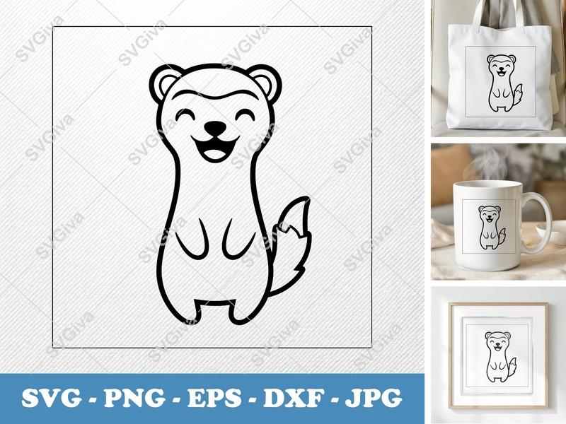 Ferret Smiling Happily SVG | Friendly Bean-Shaped Cut File | PNG DXF EPS for Cricut Silhouette