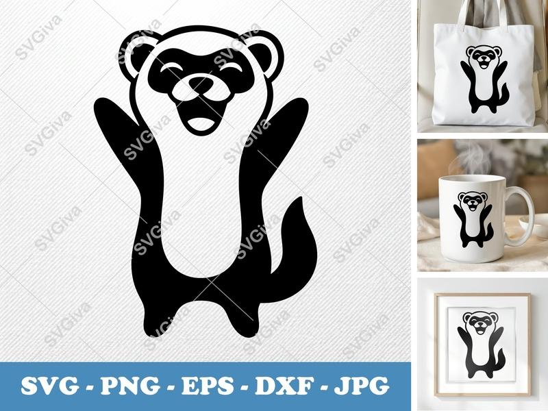 Ferret Smiling Happily SVG | Puffy Shapes Cut File | PNG DXF EPS | Cricut Silhouette Design