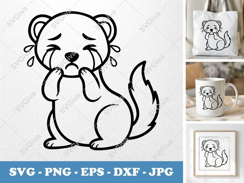 Ferret SVG, Crying Sad Ferret, Modern Animal Clipart, PNG EPS DXF for Cricut, Silhouette, Cute Pet Vector Art