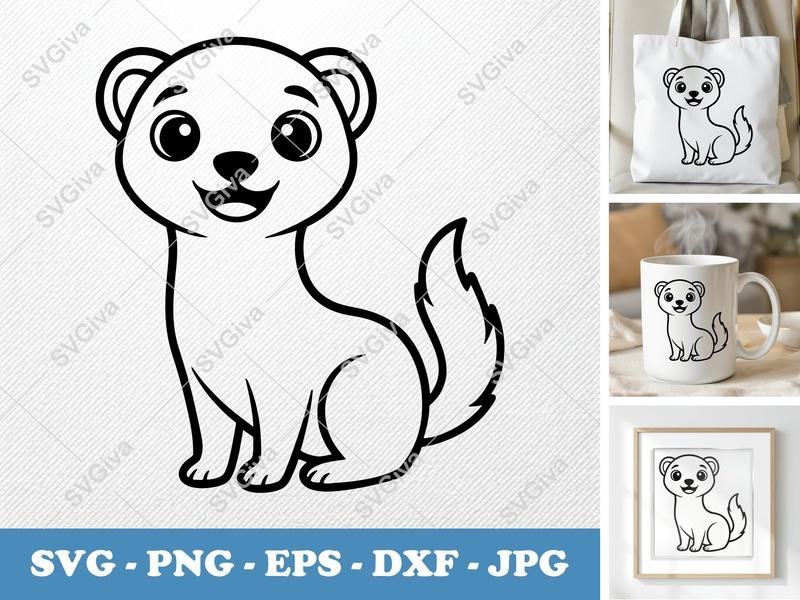 Ferret SVG Cute Cartoon Animal, Ferret Clipart, SVG, PNG, EPS, DXF for Cricut & Silhouette, Ferret Vector