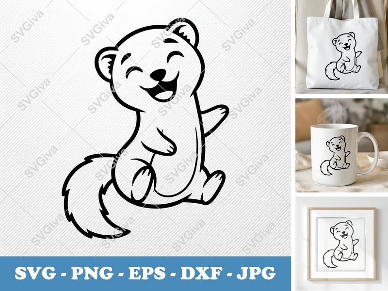Ferret SVG Cute Happy Animal Ferret Cut File | PNG EPS DXF | Cricut Silhouette | Modern Line Art Design