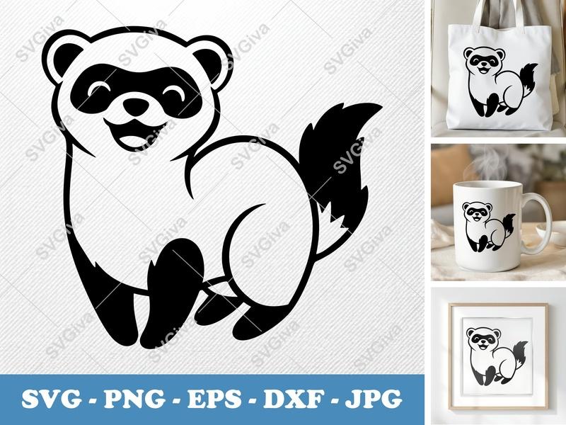Ferret SVG, Happy Ferret Clipart, Cute Ferret Vector | PNG EPS DXF files for Cricut & Silhouette, Pet Animal Cut File