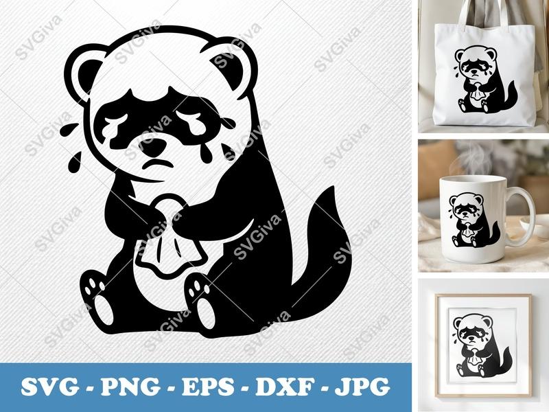 Ferret SVG Sad Crying Design | Cute Animal Ferret Clip Art | PNG EPS DXF | Cricut Silhouette File