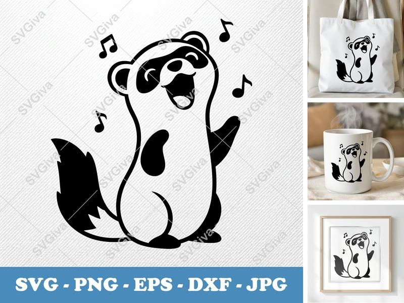Ferret SVG Singing, Happy Ferret Clipart | Cute Animal Cut File PNG EPS DXF for Cricut, Silhouette, Vinyl Decal