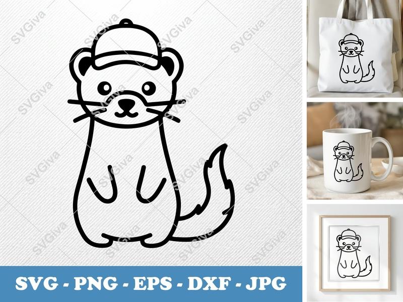 Ferret SVG with Hat | Cute Cartoon Ferret | PNG EPS DXF for Cricut & Silhouette | Animal Clipart Design