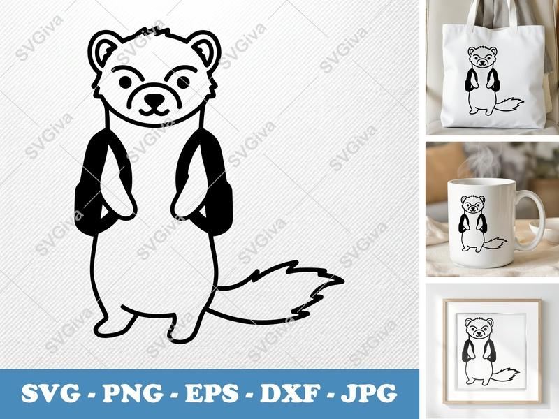 Ferret Wearing Backpack SVG | Minimalist Contour Cut File | PNG DXF EPS | Cricut Silhouette Vector
