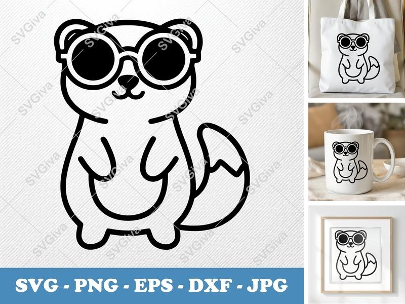 Ferret wearing sunglasses SVG PNG DXF EPS | Animal Cut File Cricut Silhouette Vector