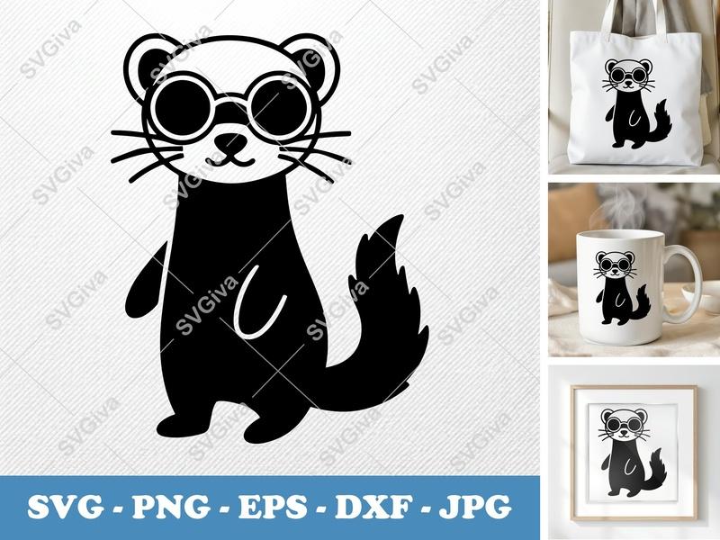 Ferret wearing sunglasses SVG | Puffy Pillow Soft Shapes | PNG DXF EPS | Cricut Silhouette Cut File