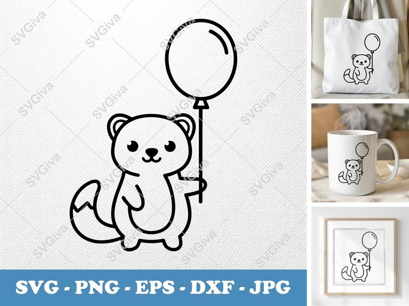 Ferret with Balloon SVG PNG DXF EPS | Animal Cut File Cricut Silhouette Vector Art