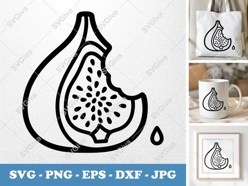 Fig Partially Eaten SVG | Friendly Rounded Bean-Shaped Cut File | PNG DXF EPS for Cricut Silhouette
