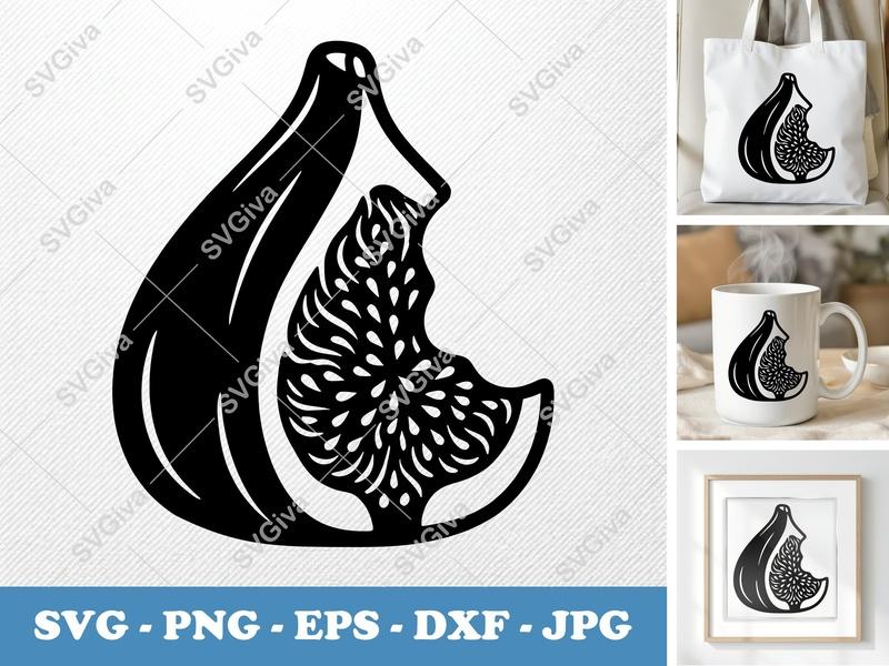 Fig Partially Eaten SVG | Puffy Shapes Cut File | Inflated Pillow-Soft Design | PNG DXF EPS | Cricut Silhouette