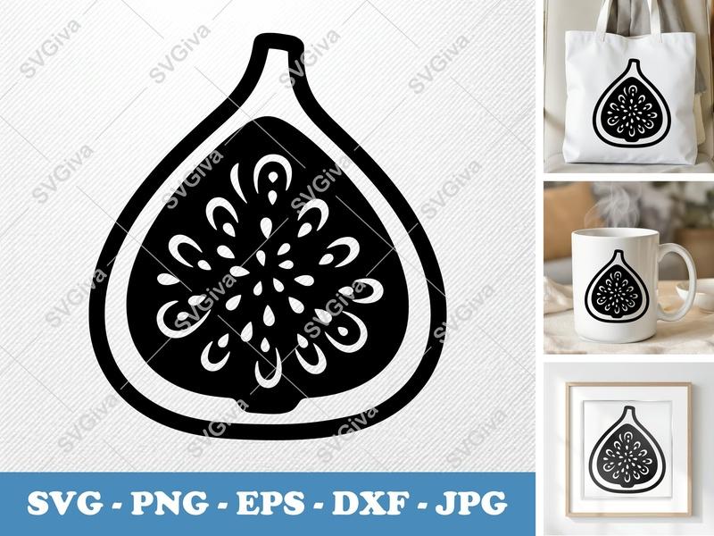 Fig SVG Cut in Half | Modern Fruit Design | PNG EPS DXF for Cricut & Silhouette | Kitchen Decor Vector