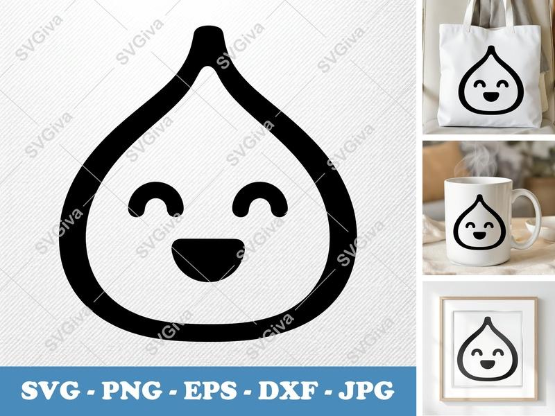 Fig SVG Kawaii Cute Face | Modern Fruit Outline | PNG EPS DXF for Cricut & Silhouette, Digital Cut File