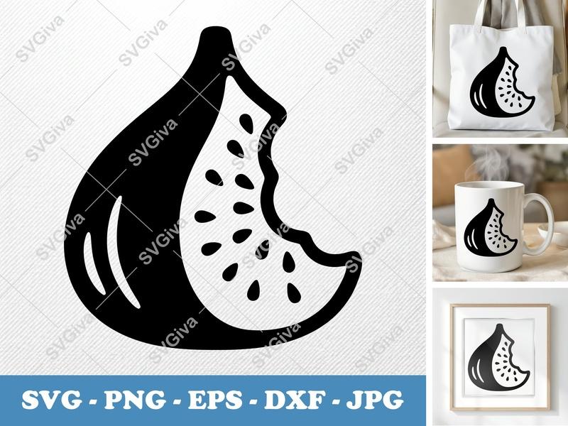 Fig SVG, Modern Fruit Cut File, Bitten Fig PNG EPS DXF, Cricut Silhouette Design, Food Clipart, Kitchen Decor