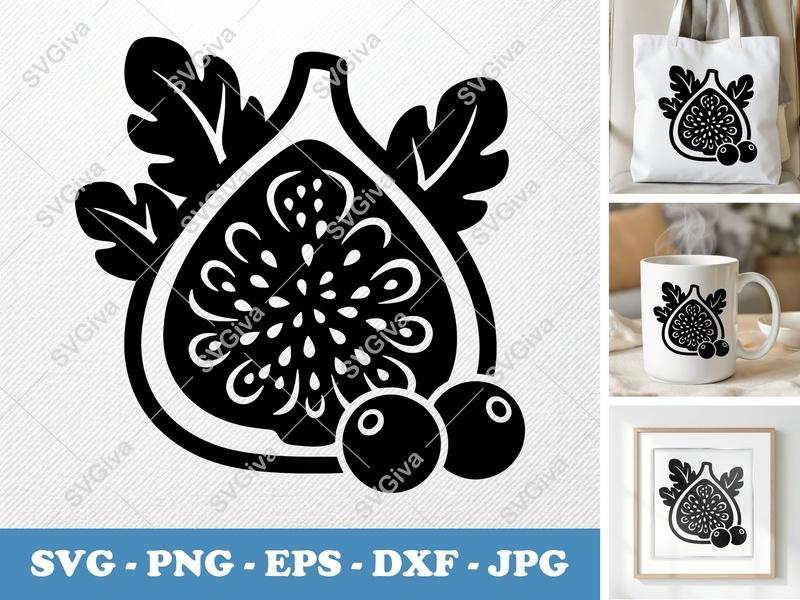 Fig SVG | Modern Fruit Cut File with Leaves & Berries | PNG EPS DXF for Cricut & Silhouette | Food Vector Art