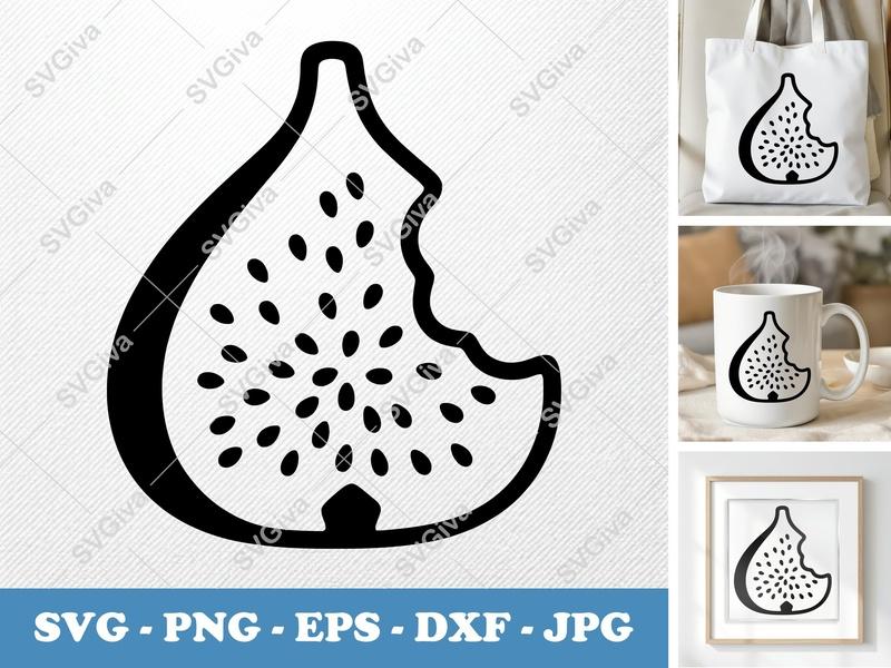Fig SVG | Modern Fruit Slice Cut File | Minimalist Design PNG EPS DXF for Cricut & Silhouette | Food Clipart