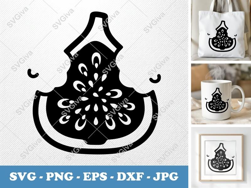 Fig SVG | Simple Fruit Slice Silhouette, Modern Design | PNG EPS DXF for Cricut & Silhouette Cut Files