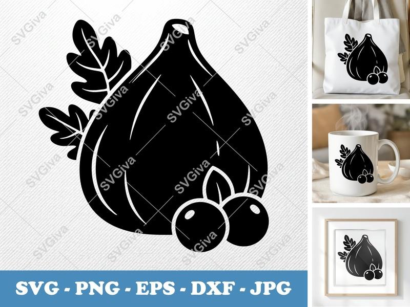 Fig with garnish SVG | Puffy Soft Fruit Design | PNG DXF EPS | Cricut Silhouette File