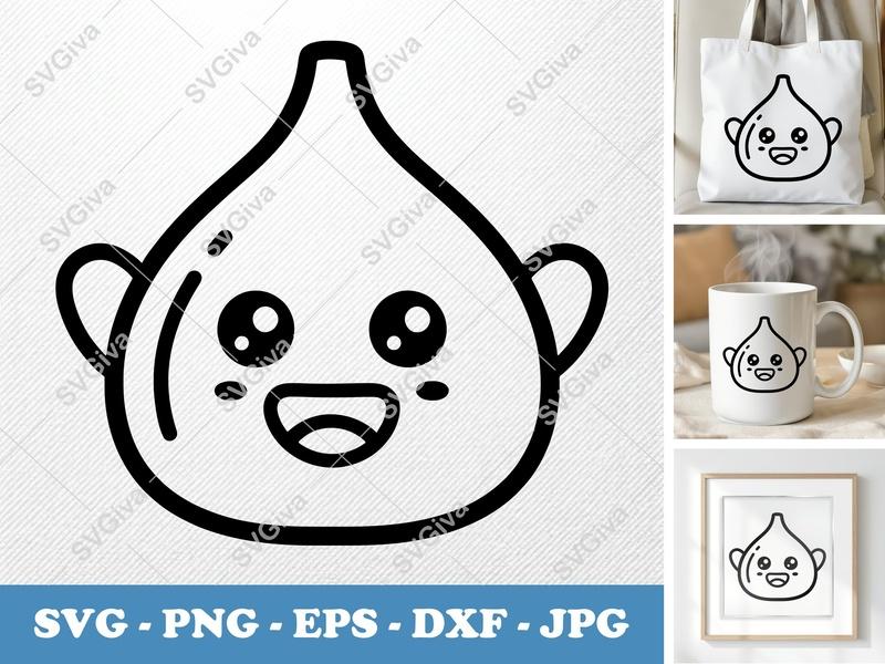 Fig with Smiling Face SVG | Friendly Bean-Shaped Cut File | PNG DXF EPS | Cricut Silhouette Vector