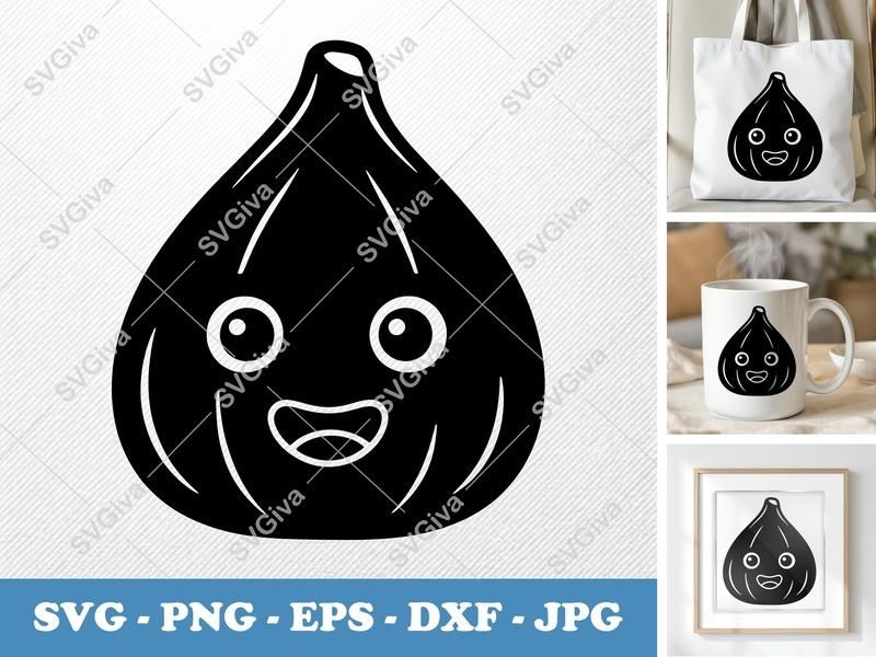 Fig with Smiling Face SVG | Puffy Cartoon Design | PNG DXF EPS | Cricut Silhouette File