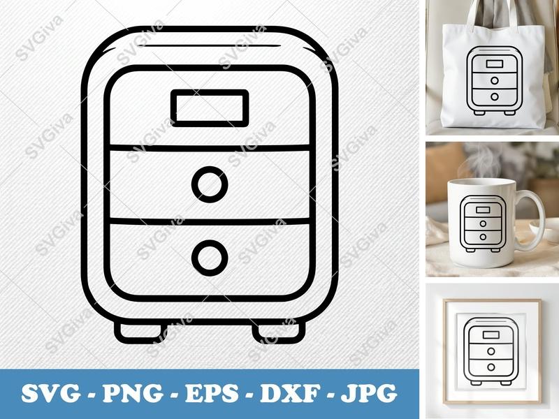 Filing Cabinet SVG | Modern Clean Design, 2 Drawer, Handles | PNG EPS DXF for Cricut, Silhouette, Vector Cut File