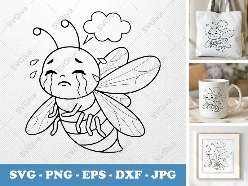 Firefly Crying Sad Bee SVG, Cute Insect Tears PNG, EPS, DXF for Cricut & Silhouette, Modern Clean Design