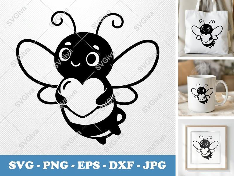 Firefly Holding a Heart SVG | Puffy Soft Shapes | Inflated Pillow-Soft Design | PNG DXF EPS | Cricut Silhouette File