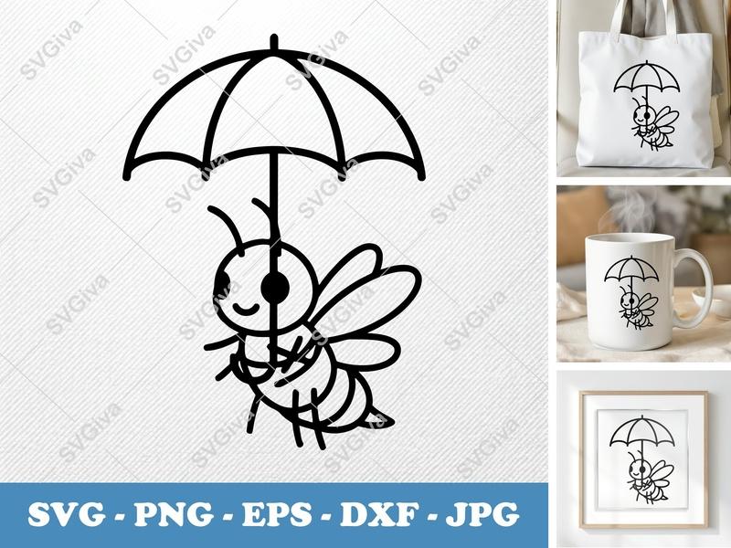 Firefly holding umbrella SVG | Minimalist Vector Cut File | Bold Contour Design | PNG DXF EPS | Cricut Silhouette Ready