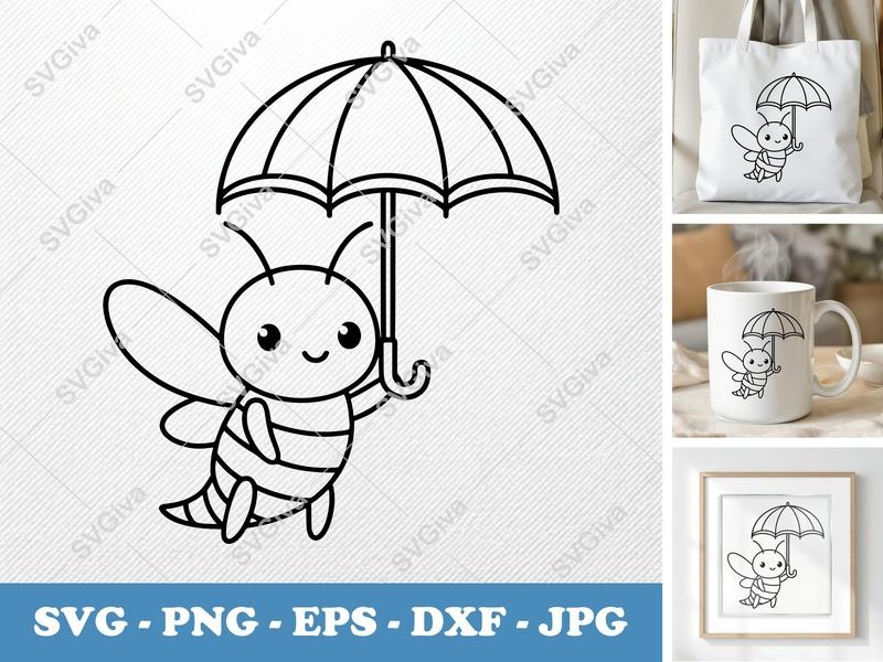 Firefly holding umbrella SVG | Rounded Bean-Shaped Design | PNG DXF EPS for Cricut Silhouette