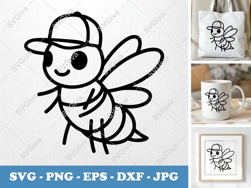 Firefly in a Cap SVG | Minimalist Cartoon | Bold Line Art | PNG, DXF, EPS for Cricut & Silhouette