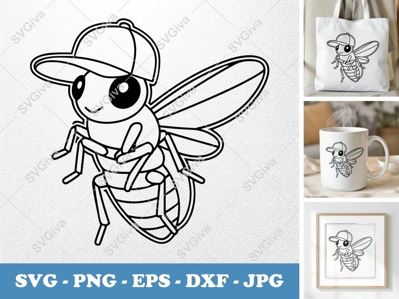 Firefly in a Cap SVG | Outline Art, Double Contour, Clean Balance | PNG DXF EPS | Cricut Silhouette File
