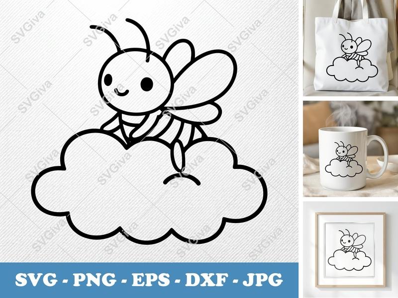 Firefly on Cloud SVG | Chubby Kawaii Cut File | Rounded Friendly Bean-Shaped Design | PNG DXF EPS | Cricut Silhouette