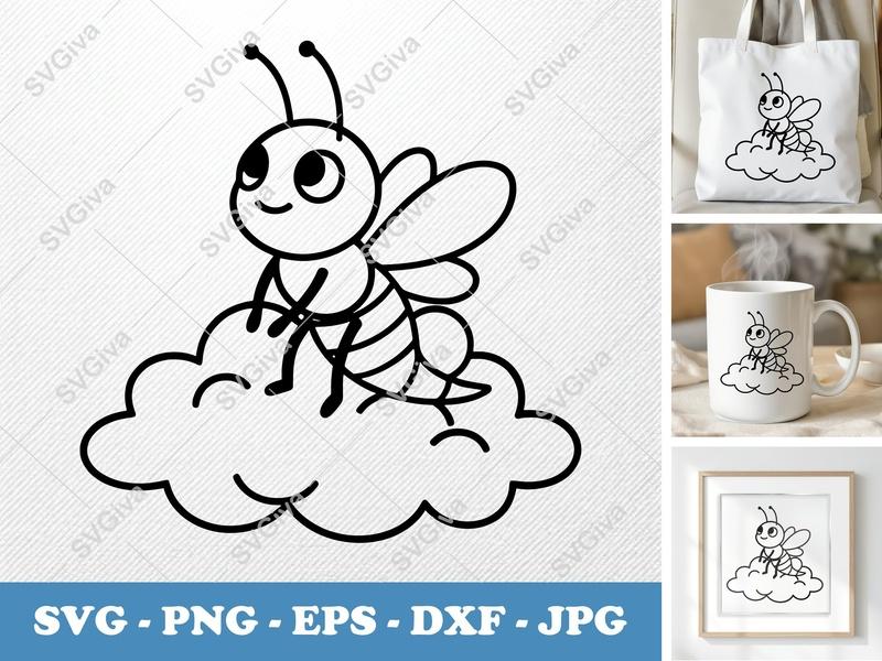 Firefly on Cloud SVG | Minimalist Cartoon Cut File | PNG DXF EPS | Cricut Silhouette Vector