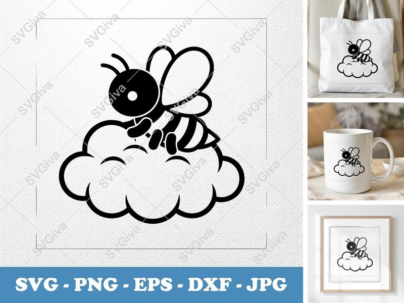 Firefly on Cloud SVG | Puffy Cartoon Design | Inflated Pillow Soft Shapes | PNG DXF EPS | Cricut Silhouette Cut File