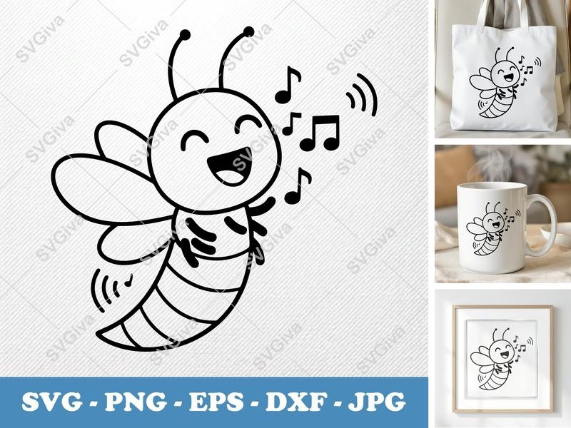 Firefly Singing SVG | Friendly Bean-Shaped Cut File, PNG, DXF, EPS | Cricut & Silhouette