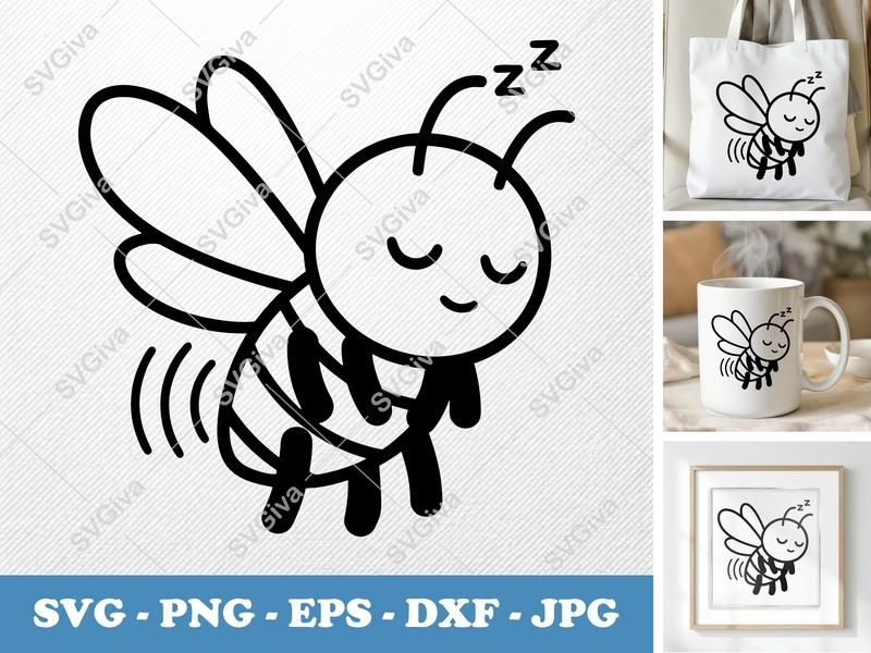 Firefly Sleeping SVG, Cute Insect Clipart, Zzz Firefly Vector, Modern Bug Cut File for Cricut, Silhouette | PNG EPS DXF