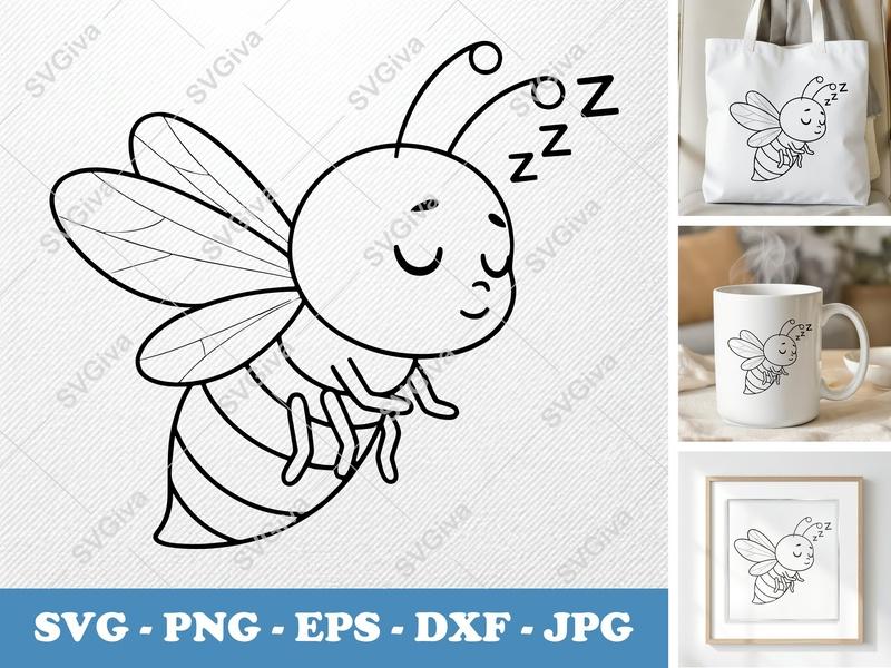 Firefly Sleeping SVG, Cute Insect Zzzz PNG, EPS, DXF Cut File for Cricut, Silhouette, Bumblebee Clipart, Cartoon Bee Vector