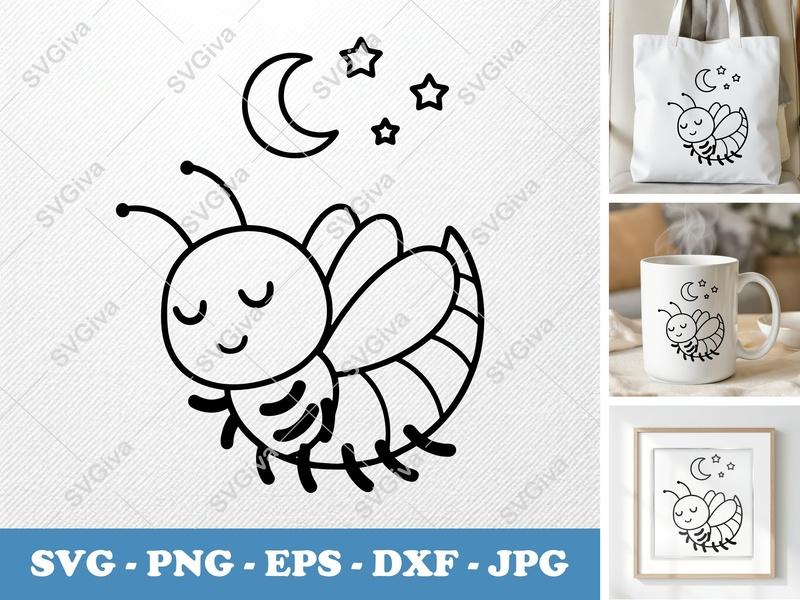 Firefly Sleeping SVG, Friendly Rounded Body Bean-Shaped Cut File | PNG, DXF, EPS for Cricut & Silhouette